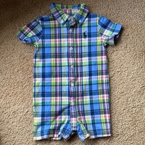 Ralph Lauren Polo Plaid Bodysuit Baby Boy Onesie